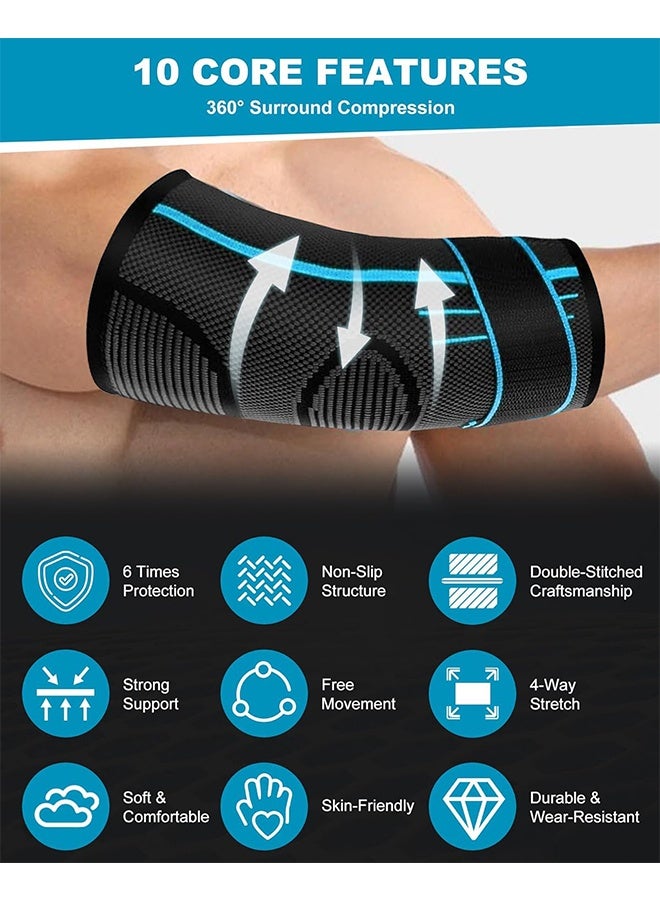 Elbow Support Brace with Strap - Elbow Compression Sleeve, Tennis Elbow Brace for Men Women Elbow Pads Soothing Joint Discomfort for Weightlifting Workouts Arm Brace Blue (Medium) - Image 4
